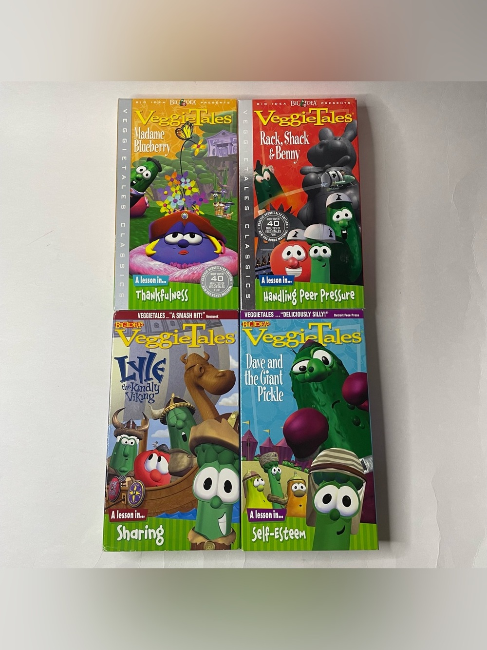 Lot of 4 Vintage Veggie Tales VHS - A Lesson In... Thankfulness Peer Pressure